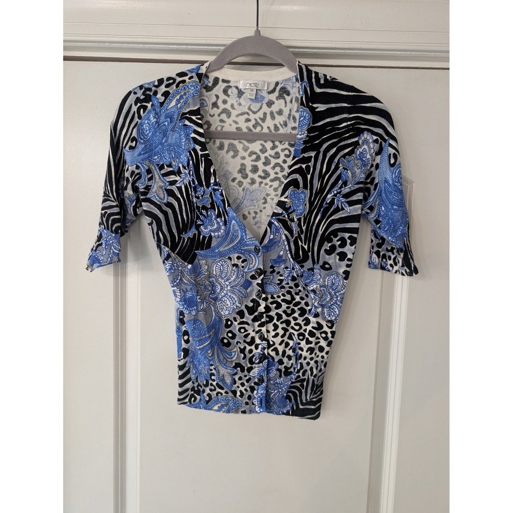 Cache Womens Mixed Animal Paisley Print Cardigan XS V-Neck Sweater 90s career